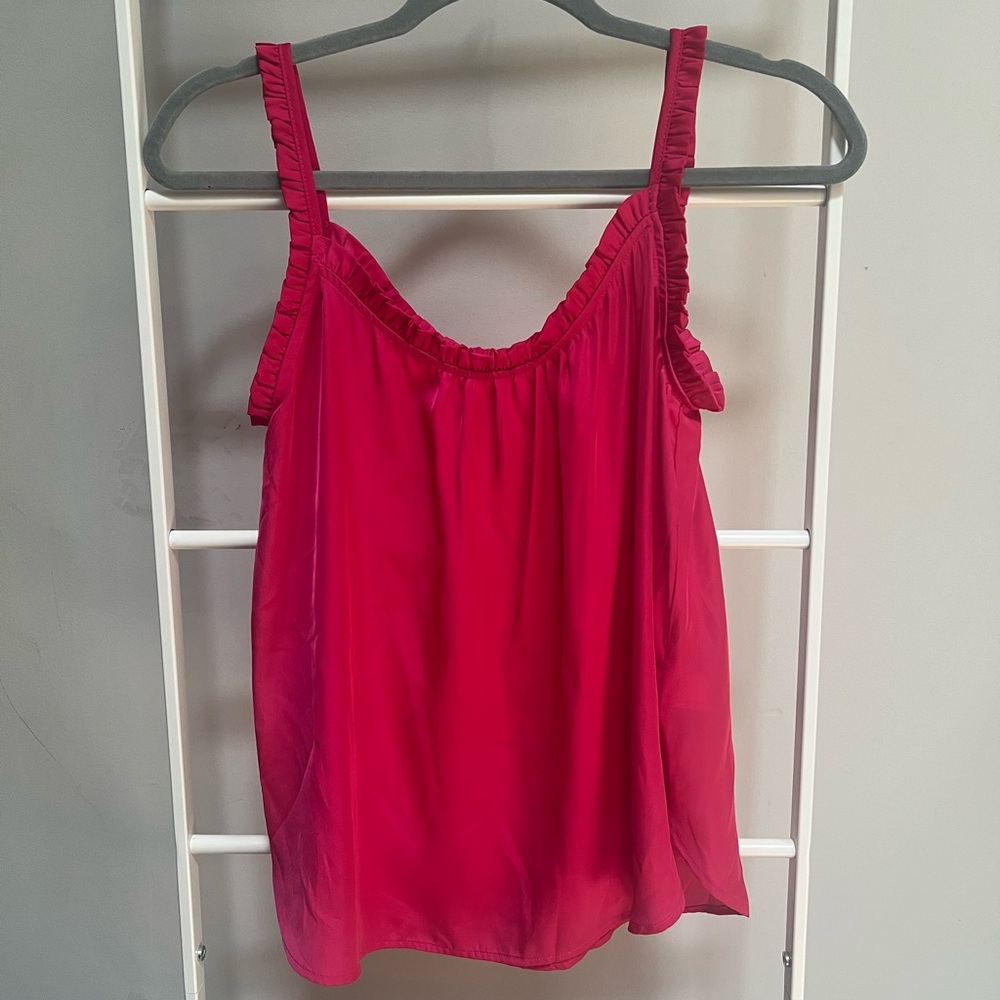 Fuchsia Pink GAP Ruched Ruffle Sleeve Tank